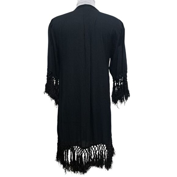 Tigerlily Embroidered Button Down Fringe Cardigan Cruise Dress Small Black - Picture 3 of 17